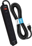 💡 black ul listed surge protector power strip with 6 outlets + 2 usb, 1050 joule rating, 15-ft long extension cord, digital energy logo