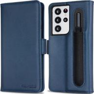 📱 premium kezihome galaxy s21 ultra case with s pen holder – stylish dark blue pu leather wallet case with rfid blocking, kickstand, card slot, and flip magnetic closure – perfect phone cover for samsung s21 ultra 5g 6.8 logo