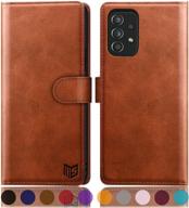 👜 stylish suanpot leather wallet case for samsung galaxy a52 4g & 5g with rfid card holder - shockproof flip folio cover for men and women - light brown logo