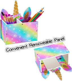 img 3 attached to 🌈 MHJY Rainbow Unicorn Pencil Holder Organizer Makeup Brush Holders, 2-Slot Cosmetic Pen Desktop Stationery Organizer for Office, Classroom, and Home