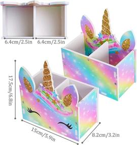 img 2 attached to 🌈 MHJY Rainbow Unicorn Pencil Holder Organizer Makeup Brush Holders, 2-Slot Cosmetic Pen Desktop Stationery Organizer for Office, Classroom, and Home