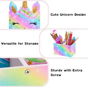 img 1 attached to 🌈 MHJY Rainbow Unicorn Pencil Holder Organizer Makeup Brush Holders, 2-Slot Cosmetic Pen Desktop Stationery Organizer for Office, Classroom, and Home