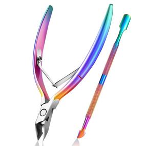 img 4 attached to Easkep Cuticle Trimmer and Pusher: Premium Stainless Steel Cutter and Clipper Set for Fingernails and Toenails, Rainbow Design