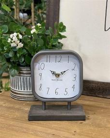 img 1 attached to ⏰ Rae Dunn Battery Operated Rustic Desk Clock with Wooden Base - Stylish Metal Design for Home or Office Décor