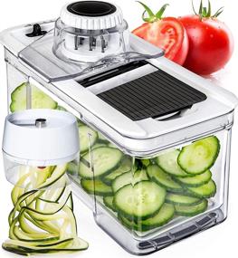 img 4 attached to 🥗 Prep Naturals Adjustable Mandoline Slicer with Spiralizer - Black Veggie Slicer for Effortless Food Prep: V-Mandoline Cutter, Julienne Grater, and Zoodle Maker in One!