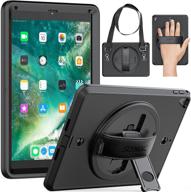 📱 seymac full protection ipad case with screen protector, 360 rotating hand strap & kickstand, shockproof case for ipad 5th/6th generation ipad 9.7, ipad pro 9.7, ipad air 2 - black with pencil holder logo