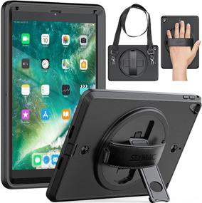 img 4 attached to 📱 SEYMAC Full Protection iPad Case with Screen Protector, 360 Rotating Hand Strap & Kickstand, Shockproof Case for iPad 5th/6th Generation iPad 9.7, iPad Pro 9.7, iPad Air 2 - Black with Pencil Holder