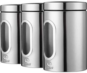 img 4 attached to JENNIMER 3PC Kitchen Canisters Set - Stainless Steel Food, Sugar, Coffee, Tea, Candy Storage Jars with Transparent Windows - Silver