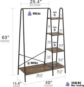 img 2 attached to 👗 Finnhomy Matte Black Metal Clothes Garment Rack with 4-Tier Wood Shelves: Heavy Duty Freestanding Closet Organizer for Hanging Clothes, Folding Clothes, Shoes, and Décor – Ideal for Bedroom, Entryway, Boutiques