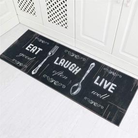 img 1 attached to 🚗 Carvapet 2-Piece Non-Slip Kitchen Rug Set: Motto Design, Blackish/Dark Grey - Size: 17"x48"+17"x24