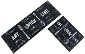 img 3 attached to 🚗 Carvapet 2-Piece Non-Slip Kitchen Rug Set: Motto Design, Blackish/Dark Grey - Size: 17"x48"+17"x24