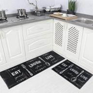 🚗 carvapet 2-piece non-slip kitchen rug set: motto design, blackish/dark grey - size: 17"x48"+17"x24 logo