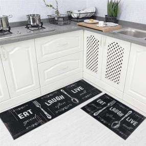 img 4 attached to 🚗 Carvapet 2-Piece Non-Slip Kitchen Rug Set: Motto Design, Blackish/Dark Grey - Size: 17"x48"+17"x24