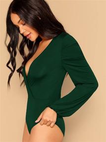 img 2 attached to 🔥 SweatyRocks Women's Sexy Deep V Neck Bodysuit Jumpsuit: Wrap Front & Long Sleeve Elegance