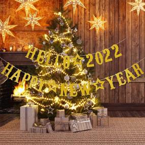 img 1 attached to 🎉 Shimmering Gold Glitter Hello 2022 and Happy New Year Banners - Sparkling New Years Eve Party Supplies and Decorations!