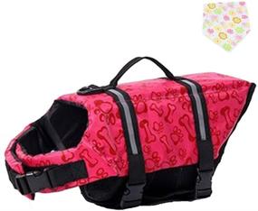 img 4 attached to 🐶 Reflective Strip Bone Print Nylon Neoprene Doggy Life Jacket in Pink Size M - Aquatic Safety Saver for your Pet Dog