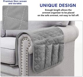 img 2 attached to Godery Non-Slip Sofa Armrest Organizer: Remote Control Holder, Phone Caddy, Book & Magazine Storage (Grey)