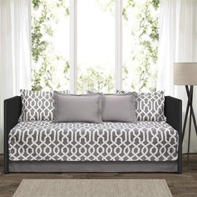 img 4 attached to 🛏️ Lush Decor 16T001867 Edward Trellis Patterned 6 Piece Daybed Cover Set - Stylish Gray Bedding with Bed Skirt, Pillow Shams, and Cases, Size 75" X 39