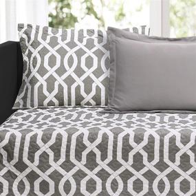 img 3 attached to 🛏️ Lush Decor 16T001867 Edward Trellis Patterned 6 Piece Daybed Cover Set - Stylish Gray Bedding with Bed Skirt, Pillow Shams, and Cases, Size 75" X 39