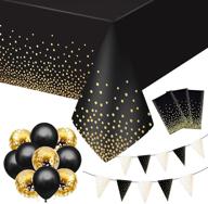 🎉 diytoolsman plastic waterproof rectangle tablecloths - 54 x 108 - pack of 3 disposable table covers for christmas parties, including 10 balloons & banners party decorations - black with gold dots логотип