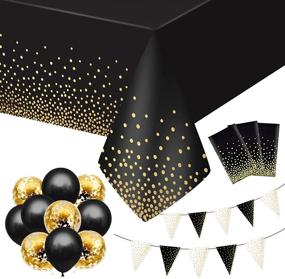 img 4 attached to 🎉 DIYTOOLSMAN Plastic Waterproof Rectangle Tablecloths - 54 x 108 - Pack of 3 Disposable Table Covers for Christmas Parties, Including 10 Balloons & Banners Party Decorations - Black with Gold Dots