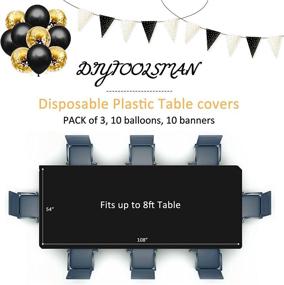 img 3 attached to 🎉 DIYTOOLSMAN Plastic Waterproof Rectangle Tablecloths - 54 x 108 - Pack of 3 Disposable Table Covers for Christmas Parties, Including 10 Balloons & Banners Party Decorations - Black with Gold Dots