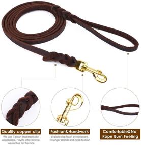 img 2 attached to YIHATA Leather Dog Leash 8 Foot - Heavy Duty Training Leash for 🐶 Large Medium Dogs - Braided Pet Lead Rope for Walking and Training (1/2 Inch, Brown)