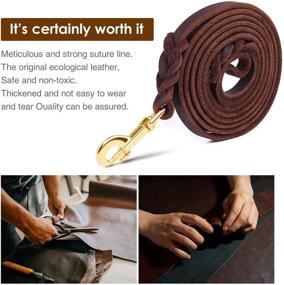 img 3 attached to YIHATA Leather Dog Leash 8 Foot - Heavy Duty Training Leash for 🐶 Large Medium Dogs - Braided Pet Lead Rope for Walking and Training (1/2 Inch, Brown)