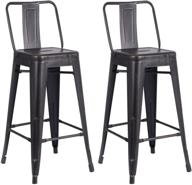 🪑 ac pacific modern industrial metal barstool set - 30" seat height counter stool, distressed black finish (pack of 2) logo