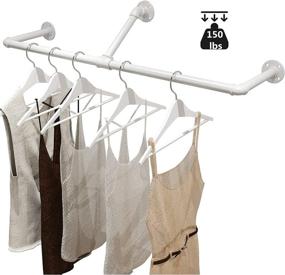 img 2 attached to 🧥 Wall-Mounted Industrial Pipe Clothing Rack in White - Metal Garment Rack with Hanging Bar for Home, Boutique, and Retail Display (39 inches - White)