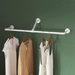 img 3 attached to 🧥 Wall-Mounted Industrial Pipe Clothing Rack in White - Metal Garment Rack with Hanging Bar for Home, Boutique, and Retail Display (39 inches - White)