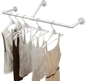 img 4 attached to 🧥 Wall-Mounted Industrial Pipe Clothing Rack in White - Metal Garment Rack with Hanging Bar for Home, Boutique, and Retail Display (39 inches - White)