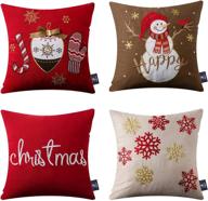 🎄 phantoscope embroidered christmas pillow covers - snowman, letter & snowflakes design - set of 4, 18x18 inches / 45x45 cm logo