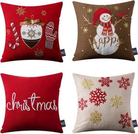 img 4 attached to 🎄 Phantoscope Embroidered Christmas Pillow Covers - Snowman, Letter & Snowflakes Design - Set of 4, 18x18 inches / 45x45 cm