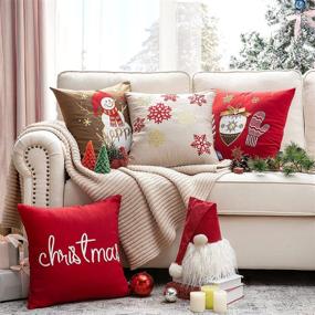 img 3 attached to 🎄 Phantoscope Embroidered Christmas Pillow Covers - Snowman, Letter & Snowflakes Design - Set of 4, 18x18 inches / 45x45 cm