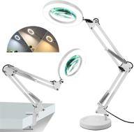 🔍 veemagni 2-in-1 magnifying glass with light and stand, 3 color modes, stepless dimmable, 5-diopter real glass desk lamp & clamp, led lighted magnifier for reading, crafts, close works - white logo