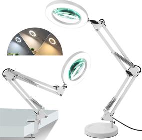 img 4 attached to 🔍 Veemagni 2-in-1 Magnifying Glass with Light and Stand, 3 Color Modes, Stepless Dimmable, 5-Diopter Real Glass Desk Lamp & Clamp, LED Lighted Magnifier for Reading, Crafts, Close Works - White