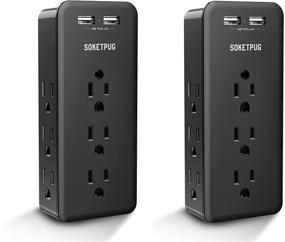 img 4 attached to 🔌 11-in-1 Wall Mount Surge Protector with 9 Outlets, 2 Smart USB Charging Ports (Total 2.4A), Phone Holder, Black (2-pack) | Outlet Splitter for Multiple Devices, Convenient Size