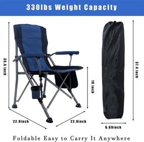 img 3 attached to MaiuFun Portable Camping Chair Folding - Heavy Duty Quad Outdoor Large Chairs Supporting 330 lbs, with High 🪑 Back, Padded Thicken Oxford Material, Armrests, Storage Bag, Cup Holder, and Carry Bag - Ideal for Outside Activities (Blue)