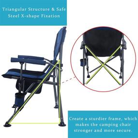 img 2 attached to MaiuFun Portable Camping Chair Folding - Heavy Duty Quad Outdoor Large Chairs Supporting 330 lbs, with High 🪑 Back, Padded Thicken Oxford Material, Armrests, Storage Bag, Cup Holder, and Carry Bag - Ideal for Outside Activities (Blue)