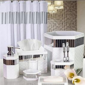 img 2 attached to Creative Scents Quilted Mirror 6 Piece Bathroom Accessories Set: Soap Dispenser, Toothbrush Holder, Tumbler, Soap Dish, Tissue Cover, Wastebasket in Elegant White