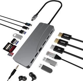 img 4 attached to 14-in-1 USB C Hub Adapter Docking Station with 2 HDMI and DP, 60W Power Delivery, 1 Gbps Ethernet, USB-C & USB-A Data Ports, USB3.0 SD & TF Card Slot, 3.5mm Audio (DP + HDMI Hub)