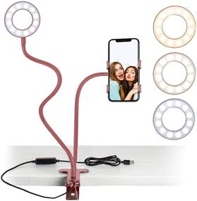 img 4 attached to 📸 Aduro U-Stream Селфи Ring Light со стойкой из гусиного шеи длиной 24 дюйма и держателем для мобильного телефона, крепление для телефона для трансляции в прямом эфире для социальных медиа-влиятелей и набор освещения в цвете розового золота.