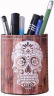 🎃 linkwell vintage halloween wooden slat sugar skull faux leather pencil pen holder desk organizer ph03 logo