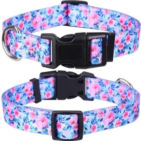 img 3 attached to Floral Adjustable Nylon Pet Collars - 2 Pack - Ideal for Small, Medium, and Large Dogs & Puppies