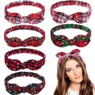 🎄 christmas headbands: red plaid snowflake bow bandana knot headwrap retro elastic rabbit ear hairband for girls and women - perfect for christmas party logo