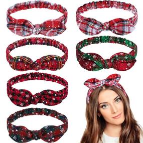 img 4 attached to 🎄 Christmas Headbands: Red Plaid Snowflake Bow Bandana Knot Headwrap Retro Elastic Rabbit Ear Hairband for Girls and Women - Perfect for Christmas Party