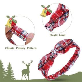 img 3 attached to 🎄 Christmas Headbands: Red Plaid Snowflake Bow Bandana Knot Headwrap Retro Elastic Rabbit Ear Hairband for Girls and Women - Perfect for Christmas Party