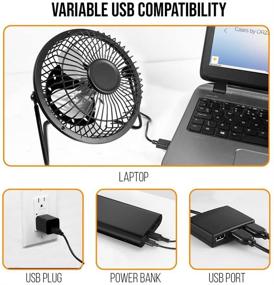 img 1 attached to 💨 Orzly USB Fan Retro Mini Aluminium - Black 360 Rotation Desk Fan with USB Power – Compact 4" USB Fan