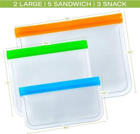 img 2 attached to 🥪 10 Pack FDA Grade Reusable Sandwich Bags - Leakproof & Plastic-Free Lunch Bags and Snack Bags, 2 Large, 5 Sandwich, and 3 Snack Bags, Food Grade PEVA Reusable Storage Bags